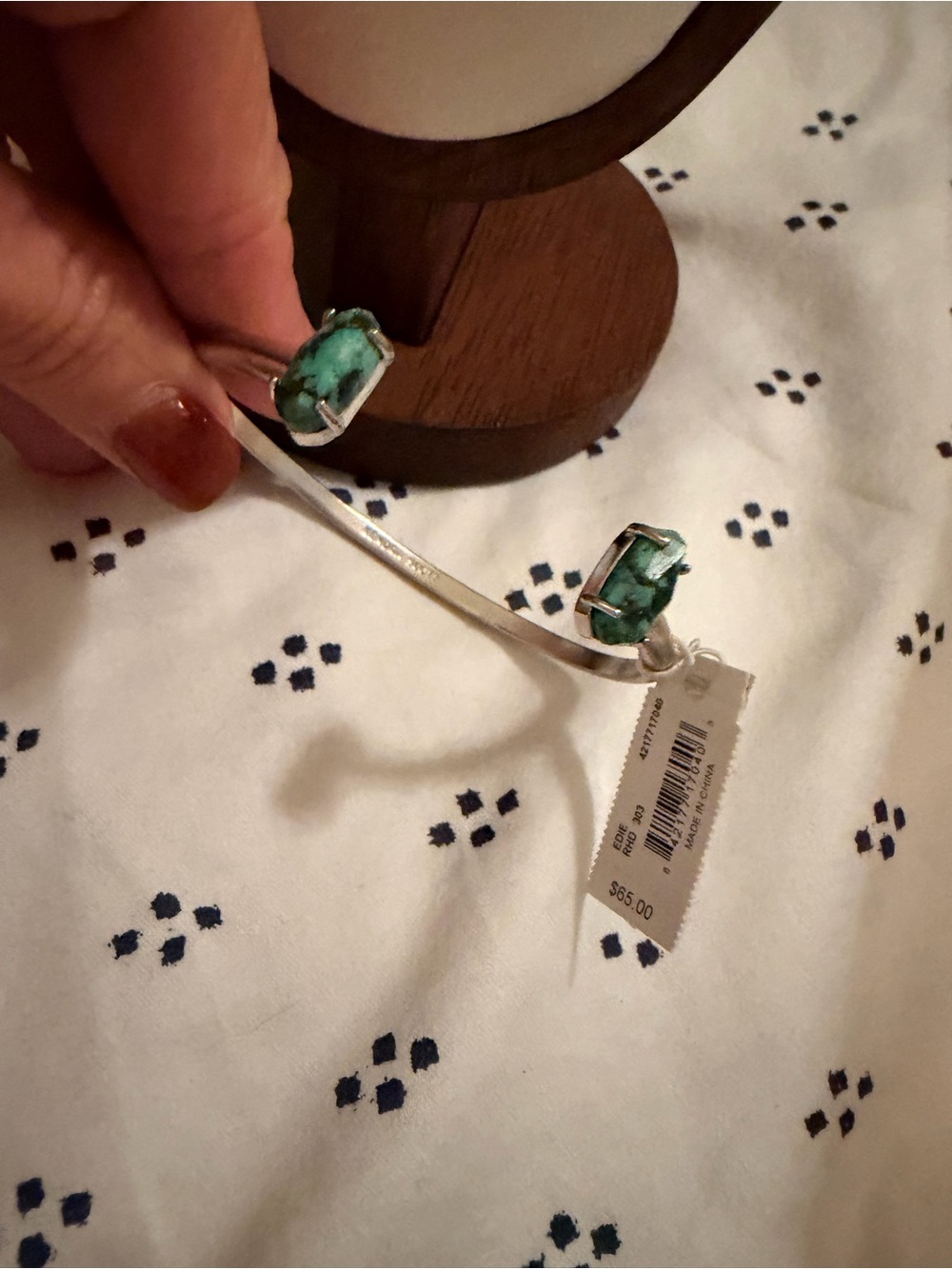 Kendra Scott Silver Cuff Bracelet with Green Turquoise Stones